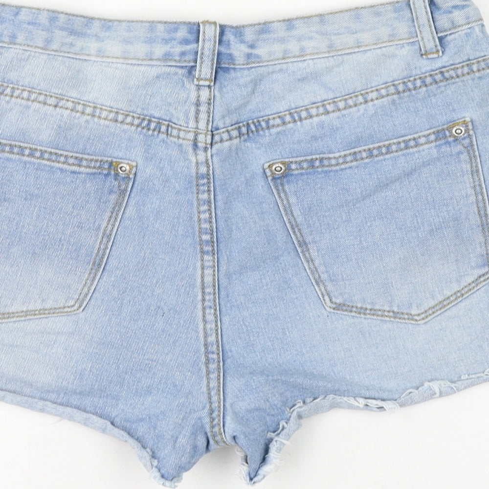 Boohoo Womens Blue Cotton Hot Pants Shorts Size 10 L3 in Regular Zip - Distressed