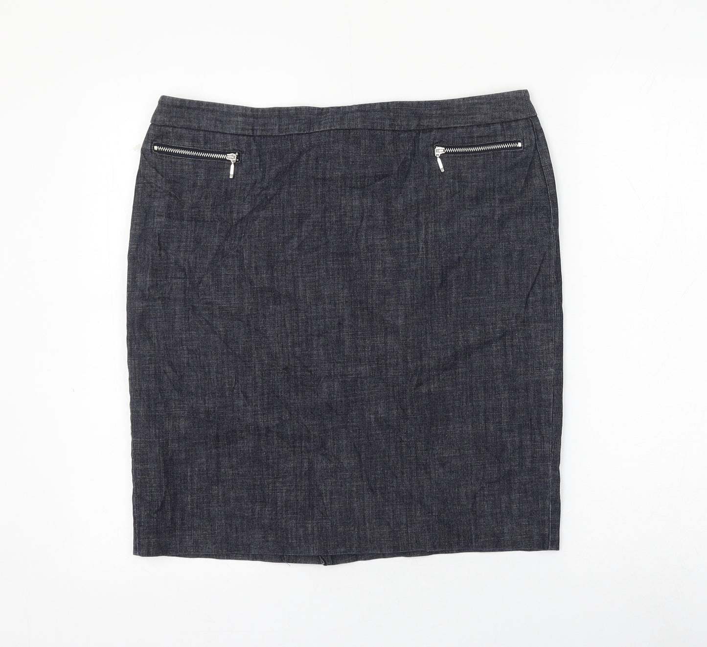 Marks and Spencer Womens Blue Cotton A-Line Skirt Size 14 Zip