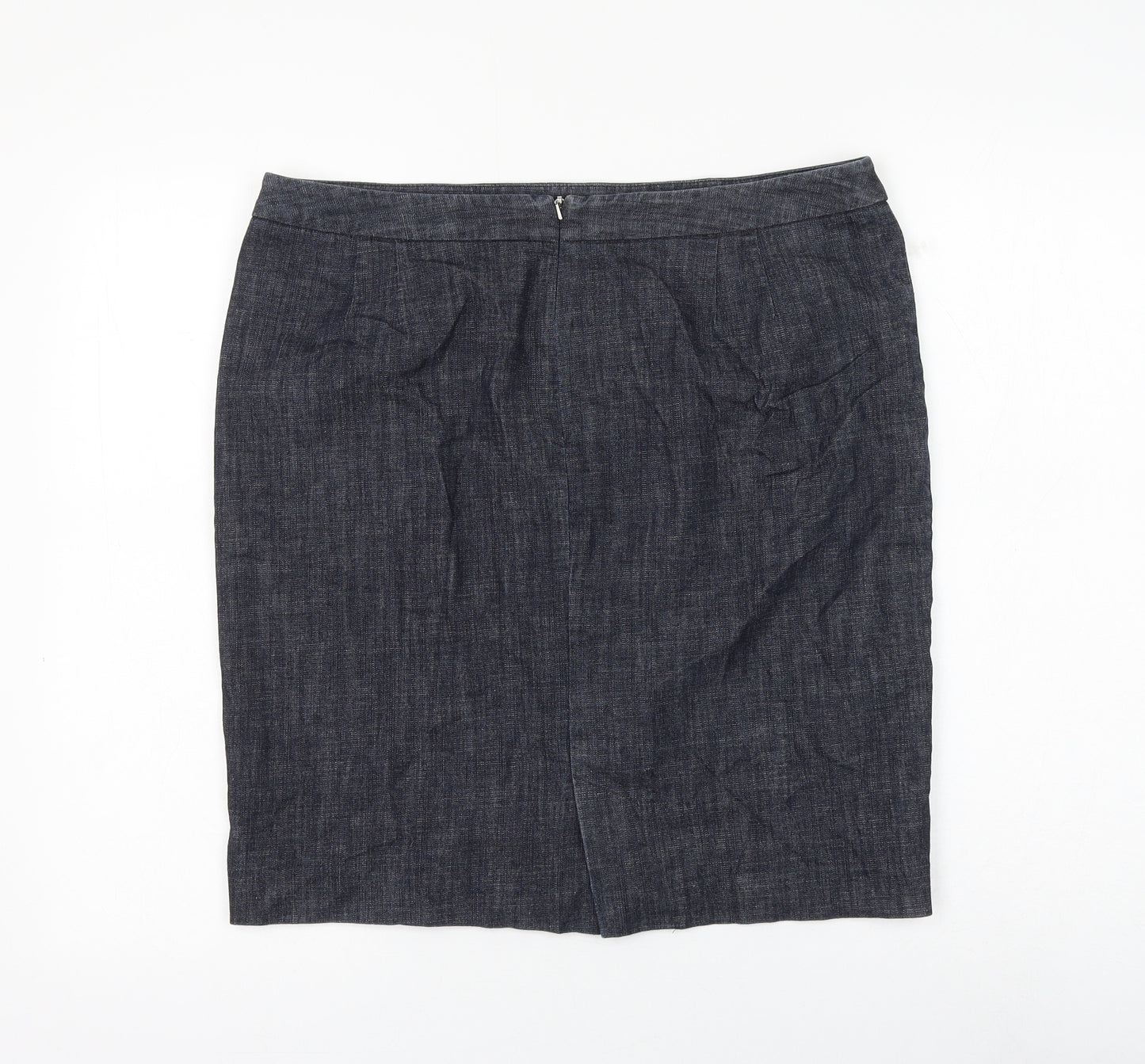 Marks and Spencer Womens Blue Cotton A-Line Skirt Size 14 Zip