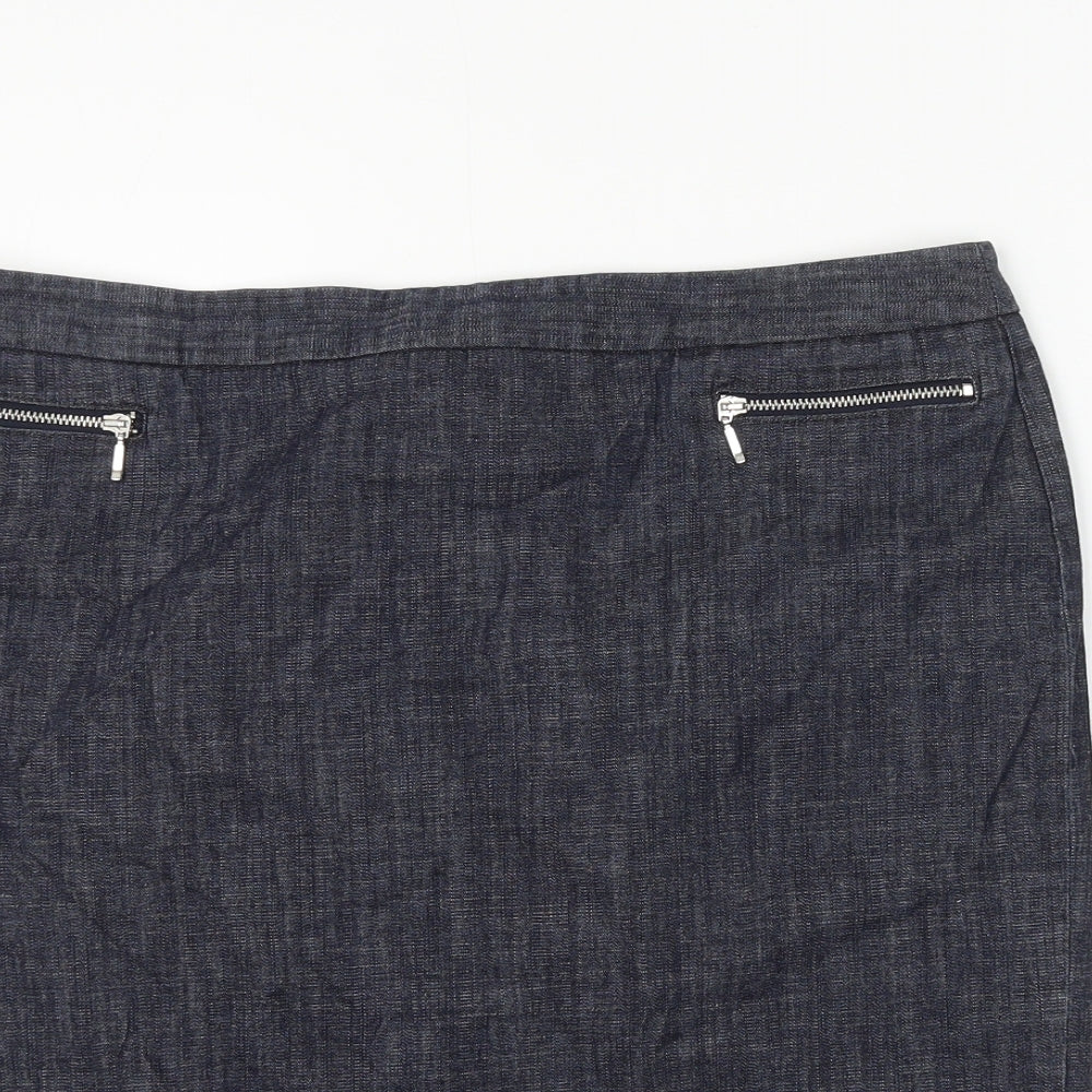 Marks and Spencer Womens Blue Cotton A-Line Skirt Size 14 Zip