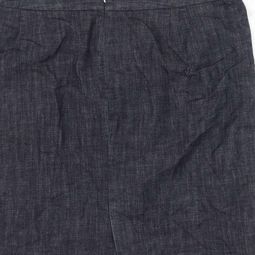 Marks and Spencer Womens Blue Cotton A-Line Skirt Size 14 Zip