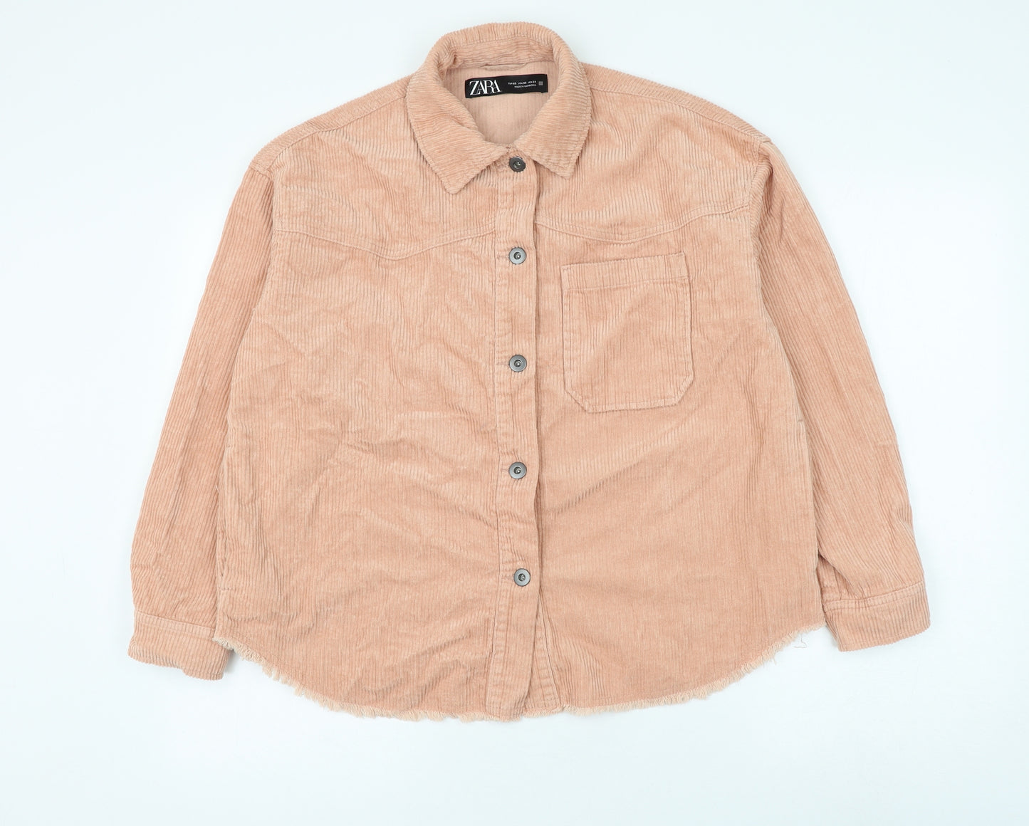 Zara Womens Pink Cotton Basic Button-Up Size XS Collared