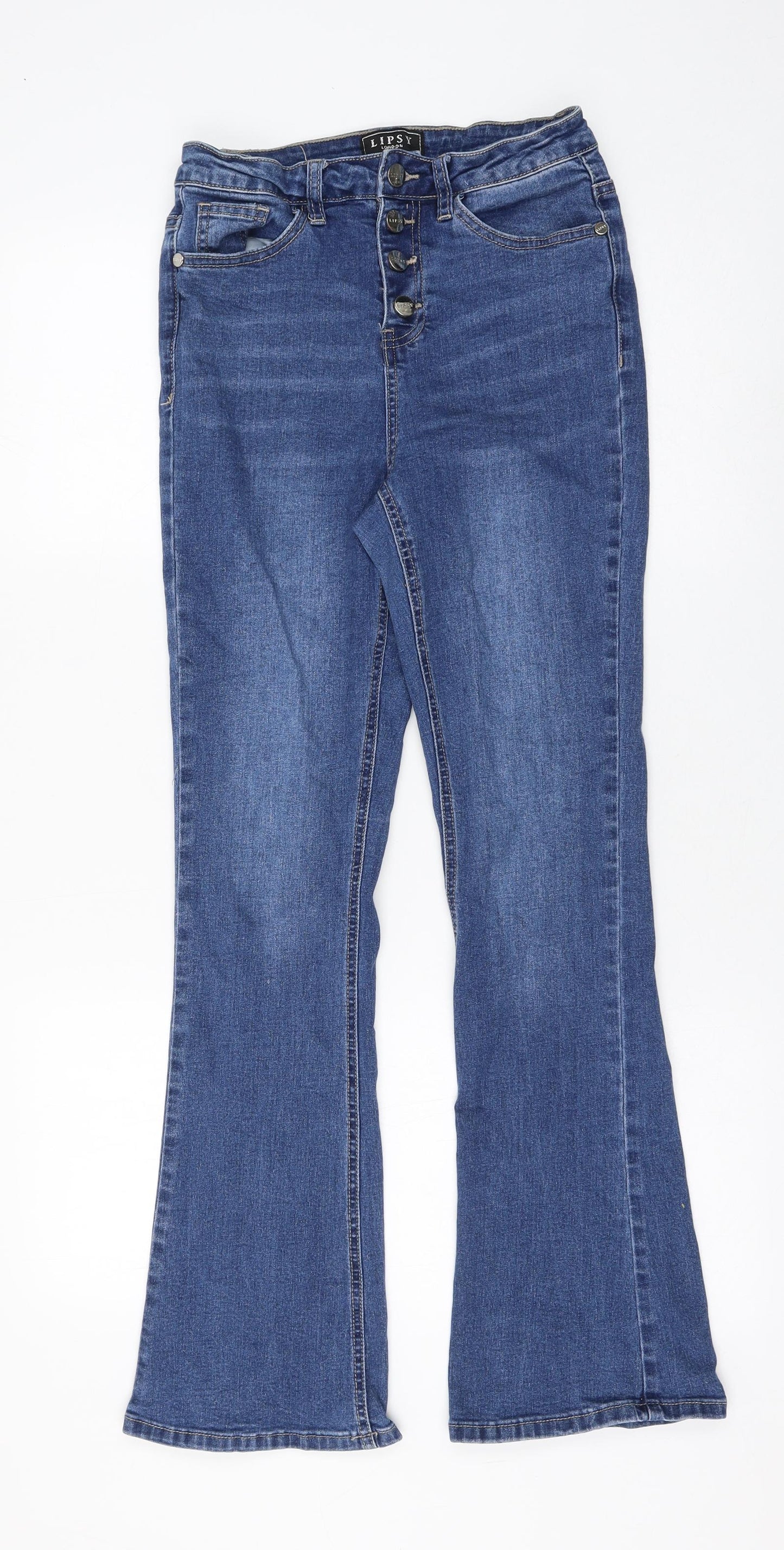 Lipsy Womens Blue Cotton Flared Jeans Size 10 L29 in Regular Zip
