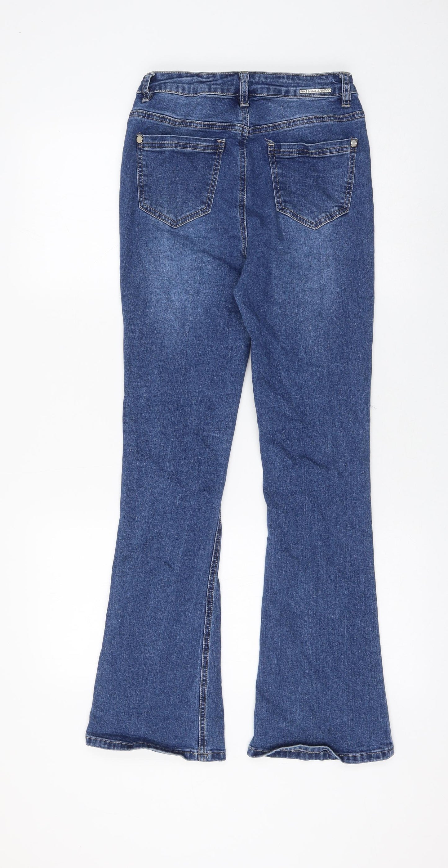 Lipsy Womens Blue Cotton Flared Jeans Size 10 L29 in Regular Zip