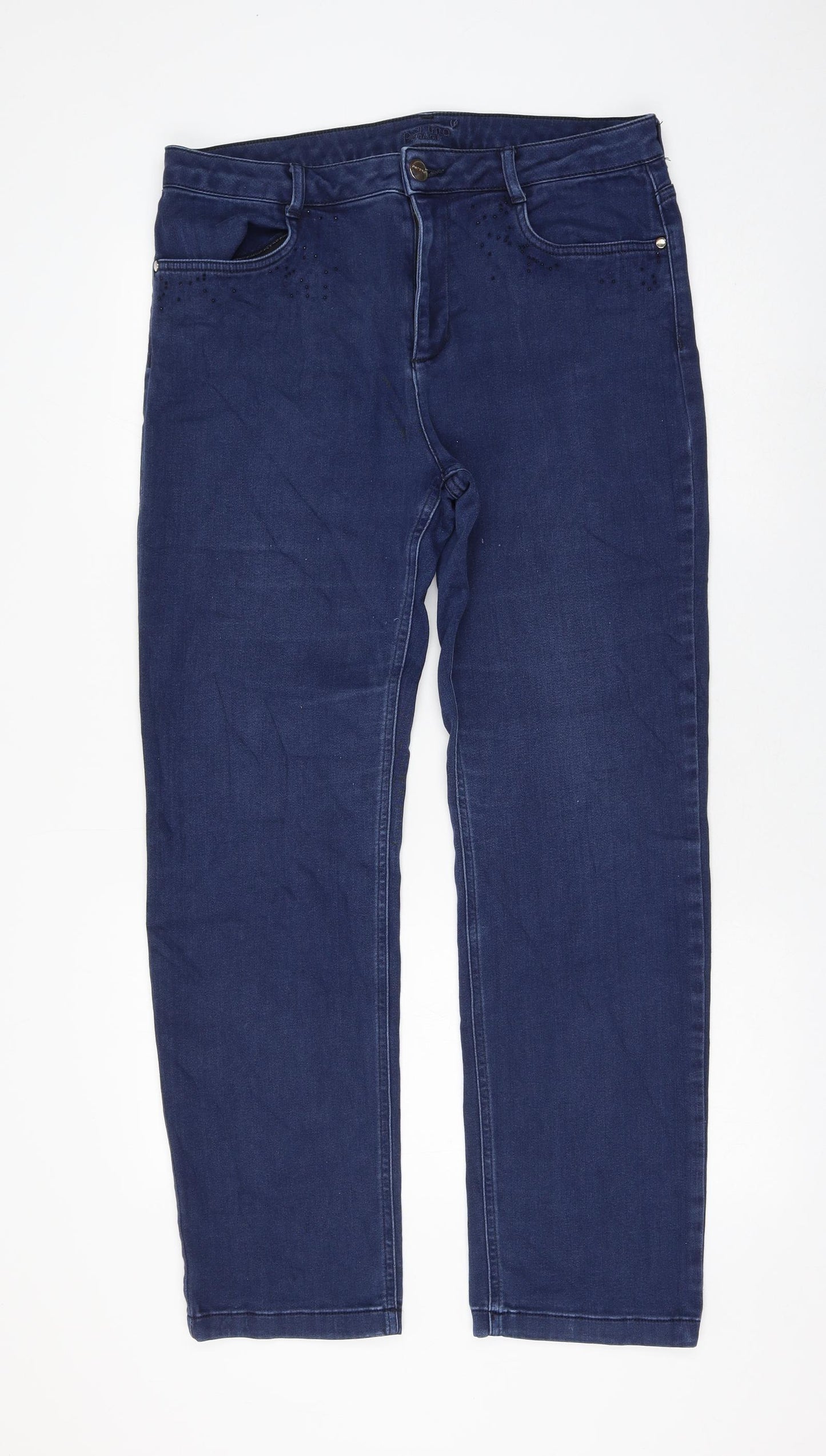 Marks and Spencer Womens Blue Cotton Straight Jeans Size 16 L29 in Regular Zip