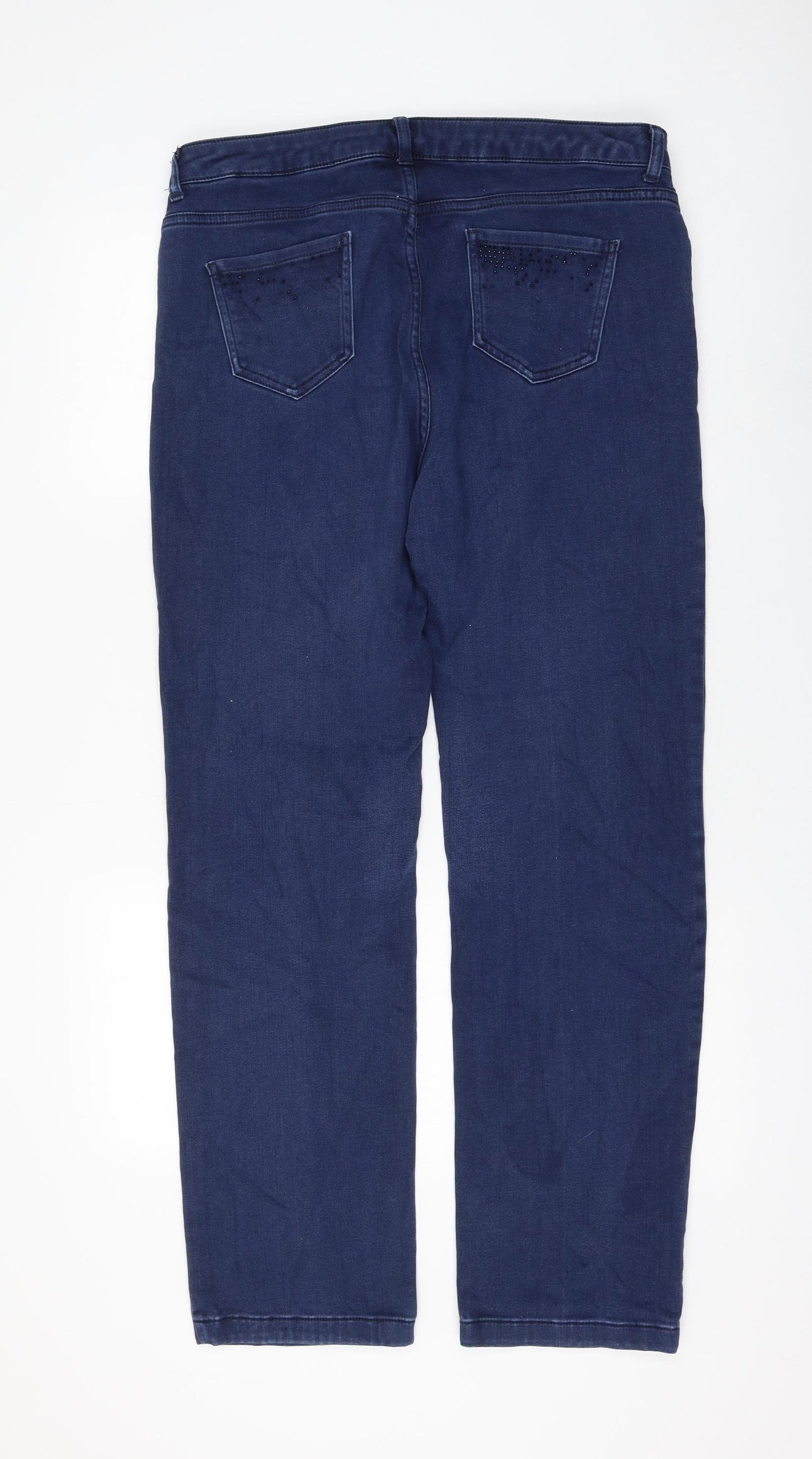 Marks and Spencer Womens Blue Cotton Straight Jeans Size 16 L29 in Regular Zip