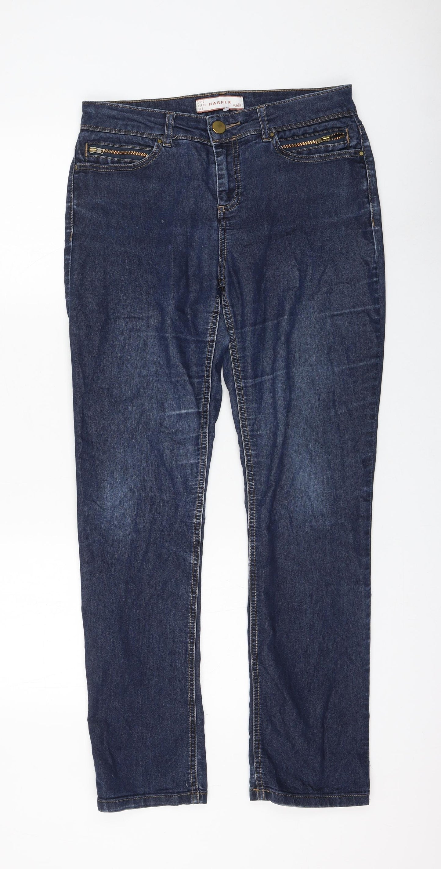 Wallis Womens Blue Cotton Straight Jeans Size 10 L29 in Regular Zip