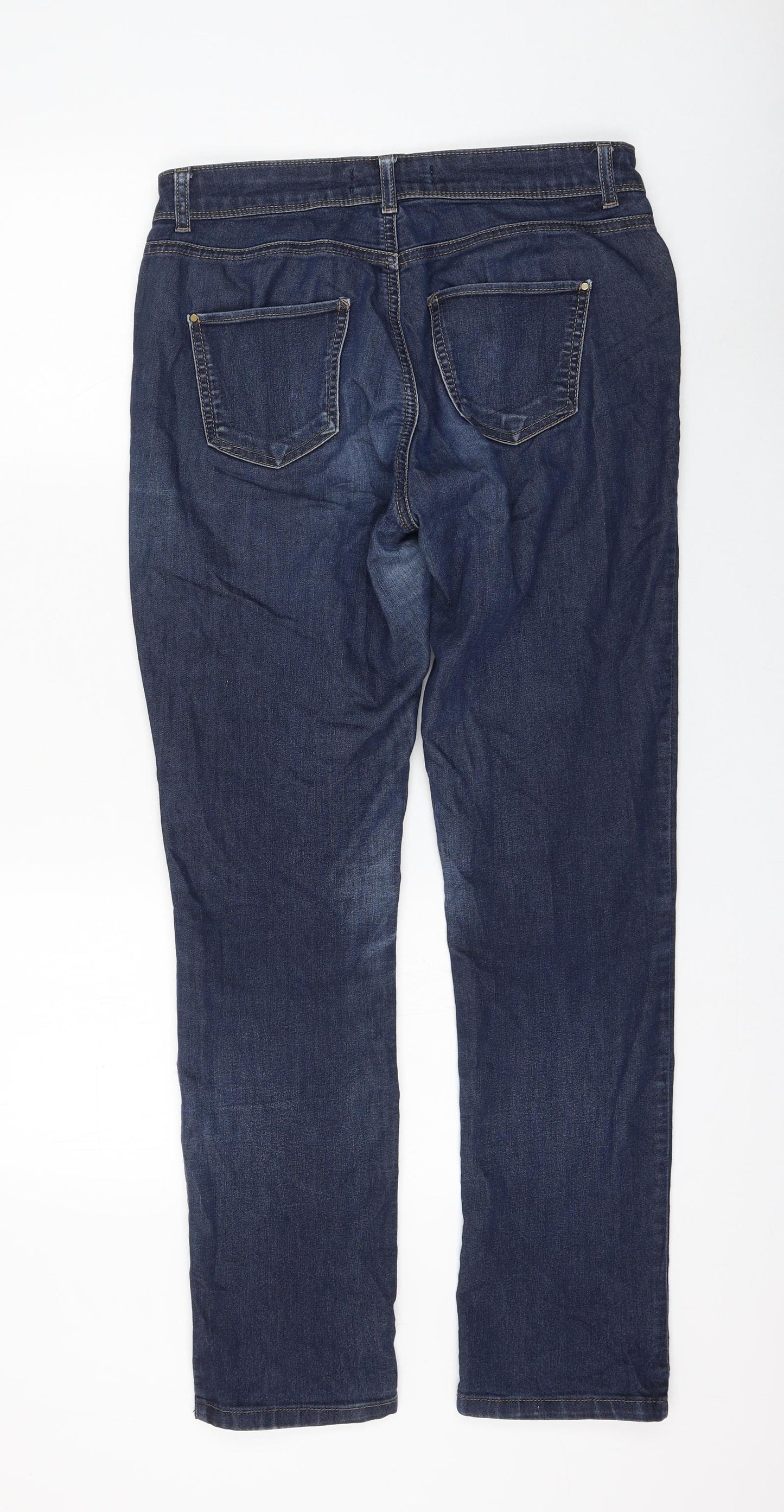 Wallis Womens Blue Cotton Straight Jeans Size 10 L29 in Regular Zip