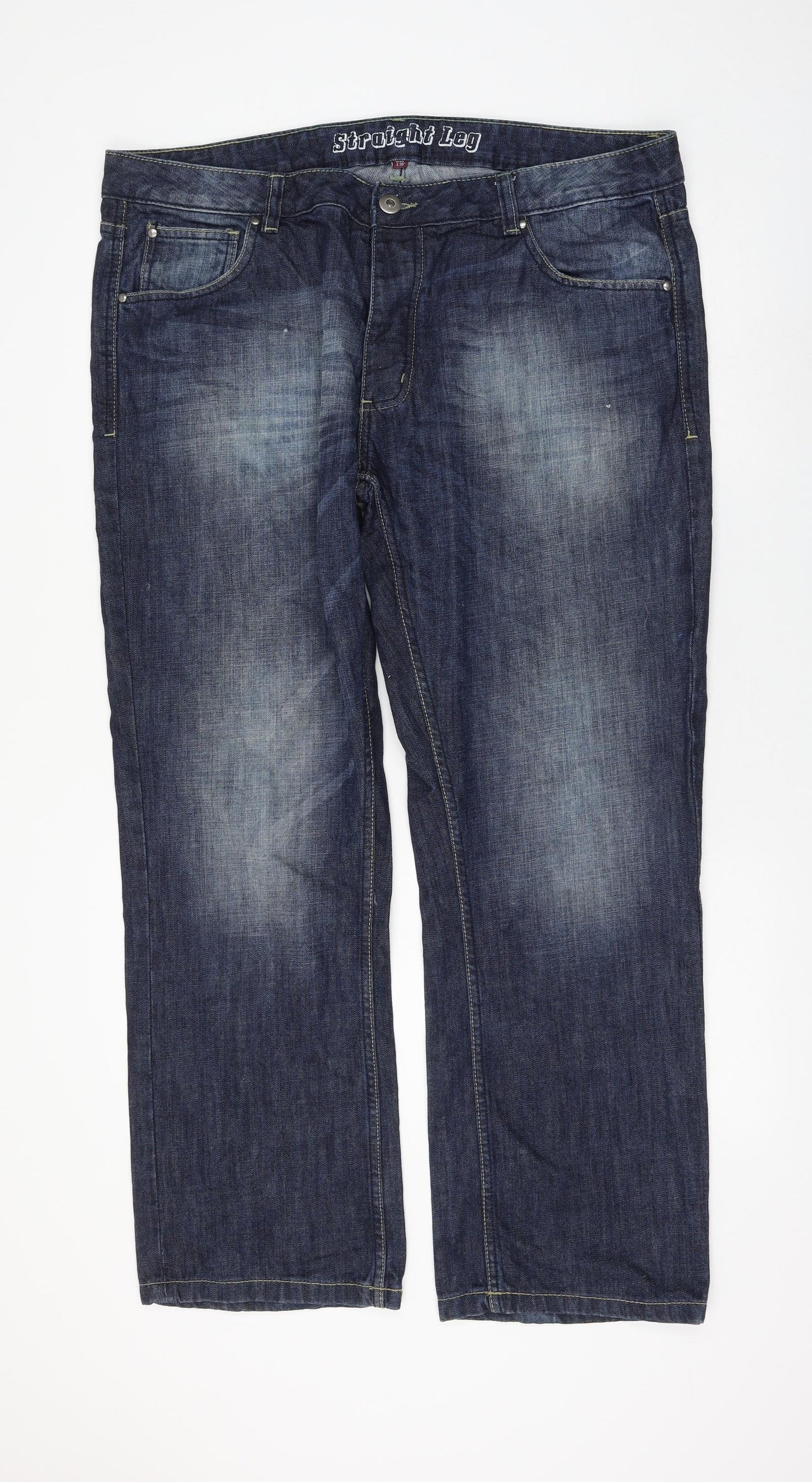 Primark Mens Blue Cotton Straight Jeans Size 40 in L30 in Regular Zip