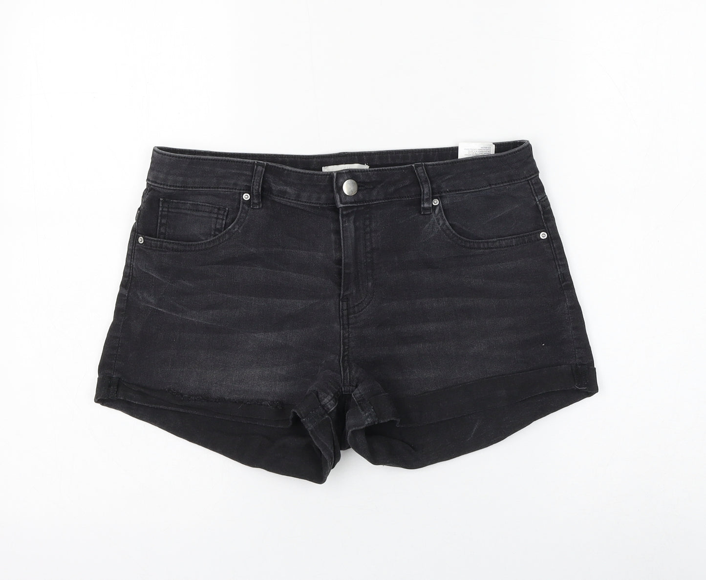 H&M Womens Black Cotton Hot Pants Shorts Size 8 L3 in Regular Zip