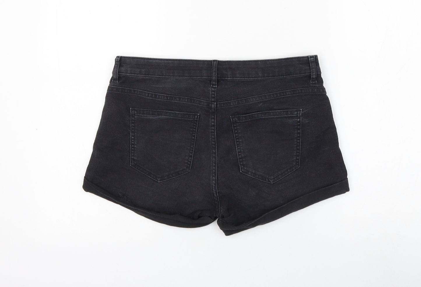 H&M Womens Black Cotton Hot Pants Shorts Size 8 L3 in Regular Zip
