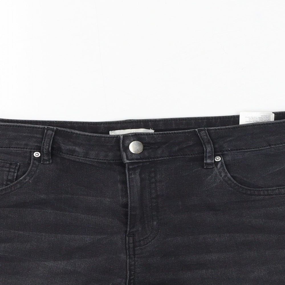 H&M Womens Black Cotton Hot Pants Shorts Size 8 L3 in Regular Zip