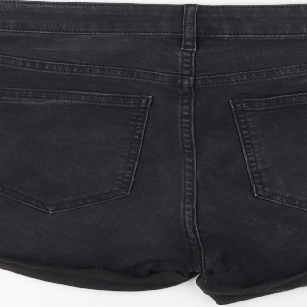 H&M Womens Black Cotton Hot Pants Shorts Size 8 L3 in Regular Zip
