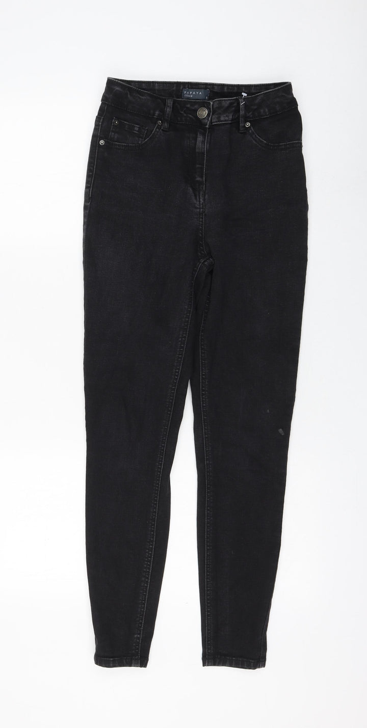 Papaya Womens Black Cotton Skinny Jeans Size 8 L27 in Regular Zip