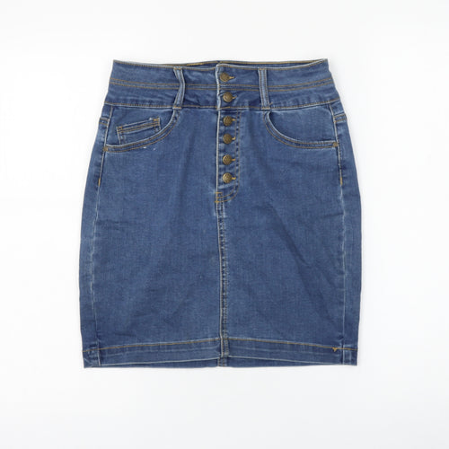 WAX JEAN Womens Blue Cotton A-Line Skirt Size 28 in Button
