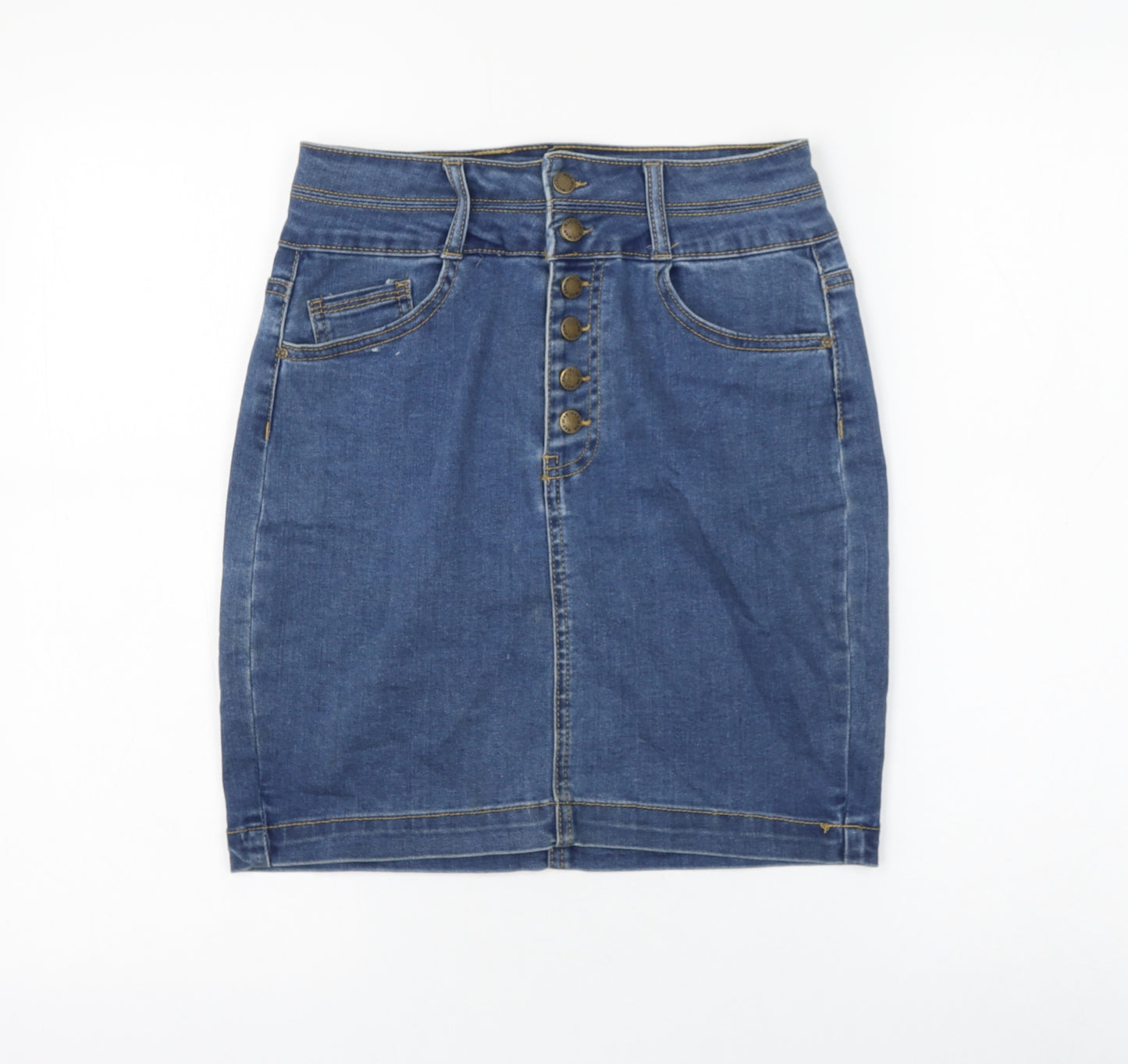 WAX JEAN Womens Blue Cotton A-Line Skirt Size 28 in Button