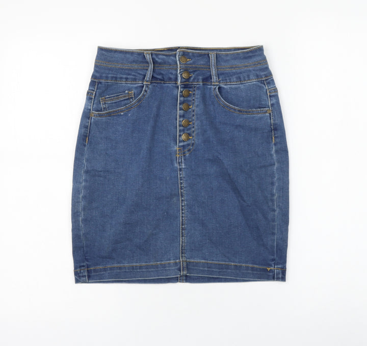 WAX JEAN Womens Blue Cotton A-Line Skirt Size 28 in Button
