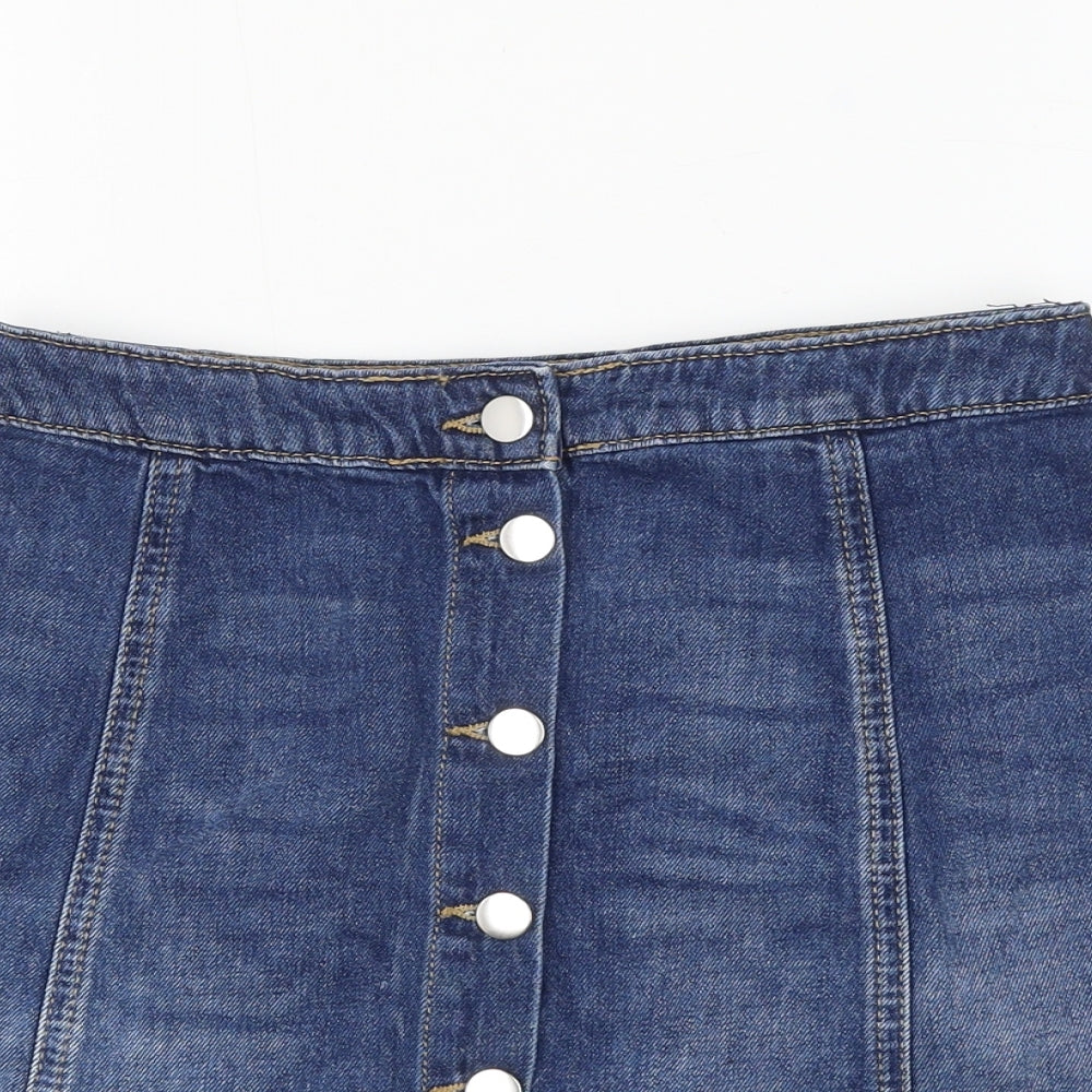 H&M Womens Blue Cotton A-Line Skirt Size 10 Button