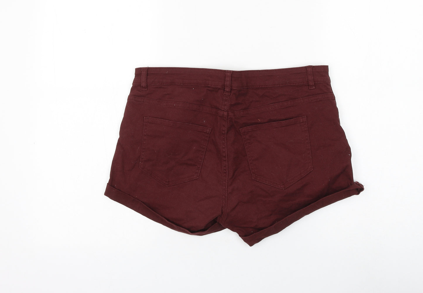 H&M Womens Red Cotton Hot Pants Shorts Size 12 L3 in Regular Zip