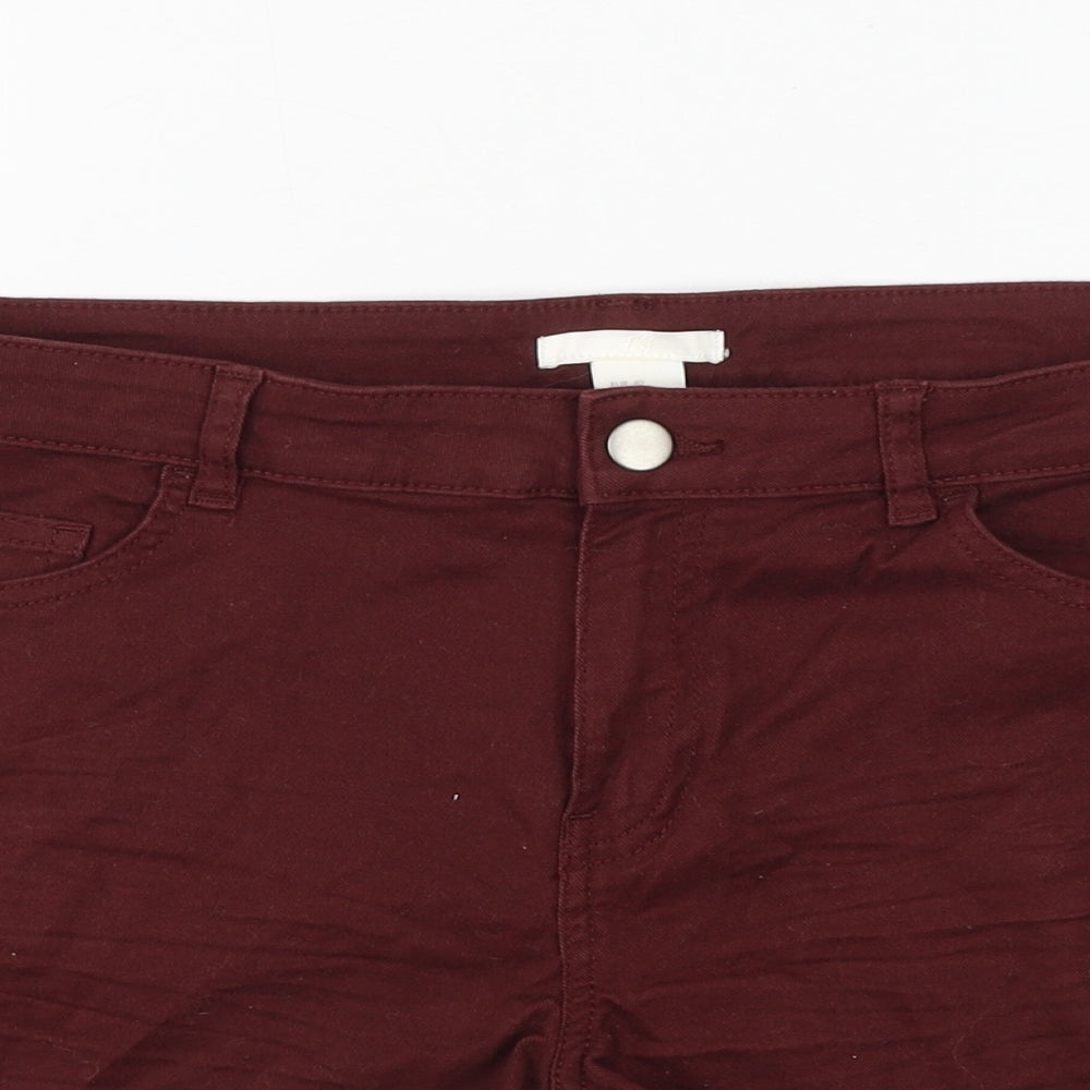 H&M Womens Red Cotton Hot Pants Shorts Size 12 L3 in Regular Zip