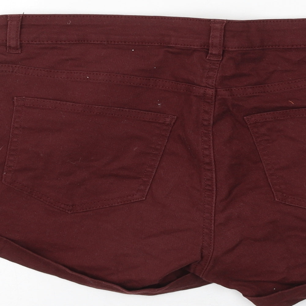 H&M Womens Red Cotton Hot Pants Shorts Size 12 L3 in Regular Zip