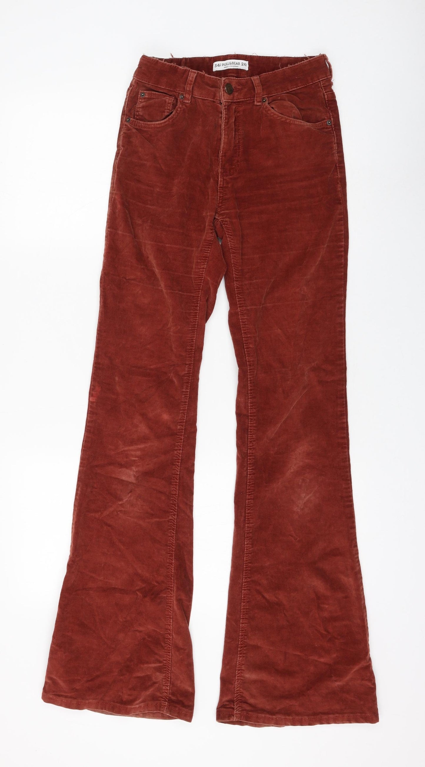 Pull&Bear Womens Red Cotton Trousers Size 6 L32 in Regular Zip