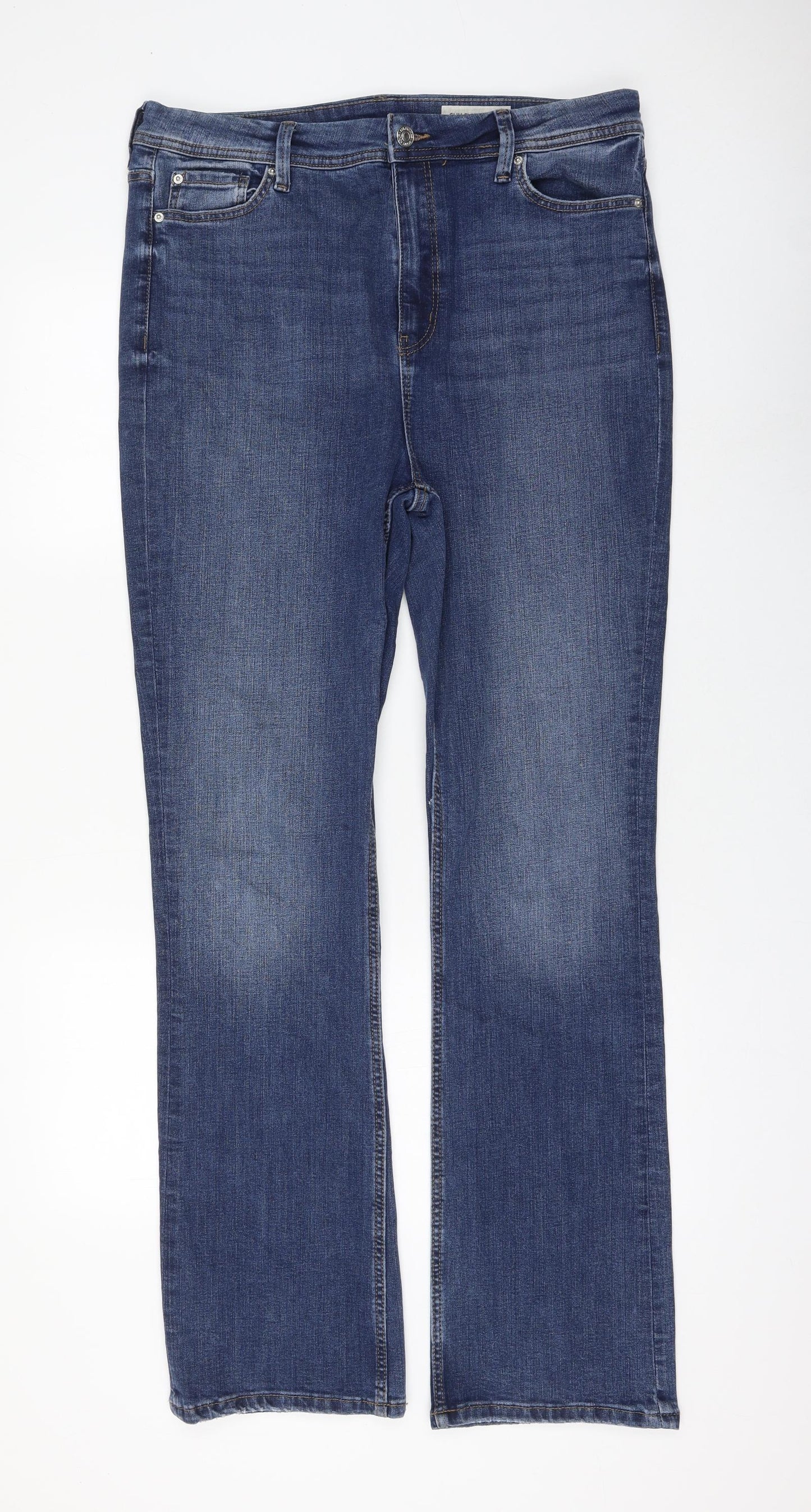 Marks and Spencer Womens Blue Polyester Straight Jeans Size 16 L32 in Regular Zip