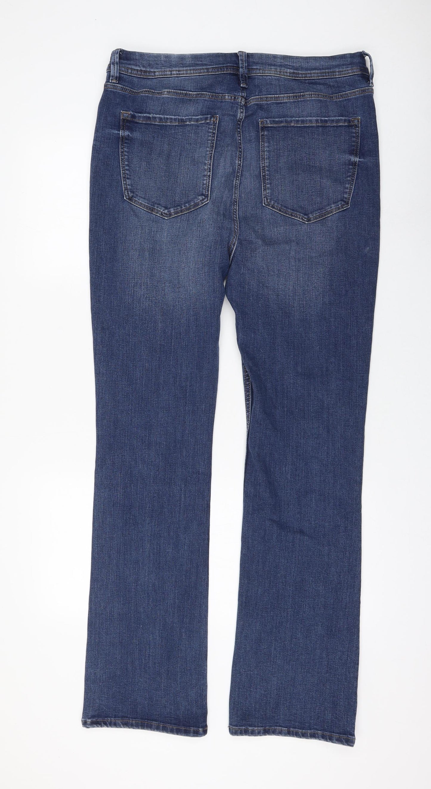 Marks and Spencer Womens Blue Polyester Straight Jeans Size 16 L32 in Regular Zip