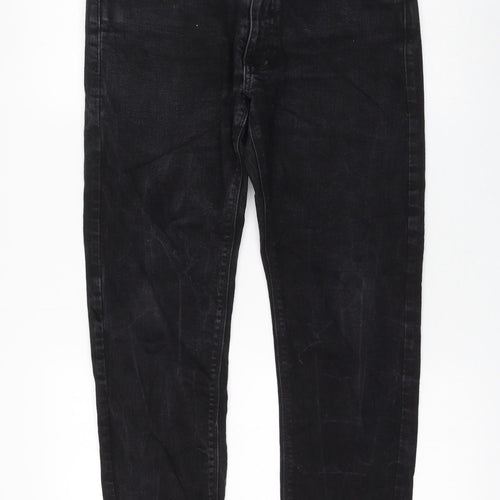 Marks and Spencer Womens Black Cotton Straight Jeans Size 30 in L29 in Regular Zip