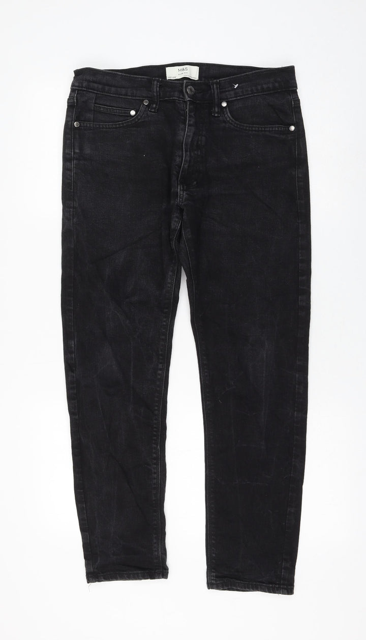 Marks and Spencer Womens Black Cotton Straight Jeans Size 30 in L29 in Regular Zip