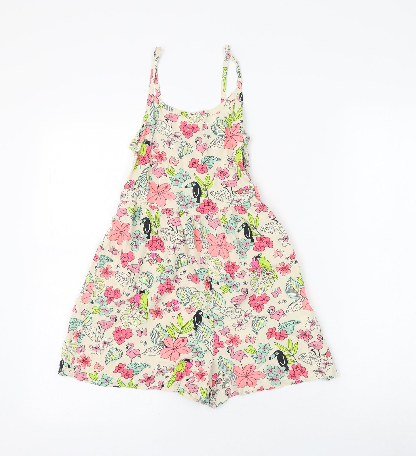 Debenhams Girls Multicoloured Floral Viscose Playsuit One-Piece Size 8 Years Pullover - bird