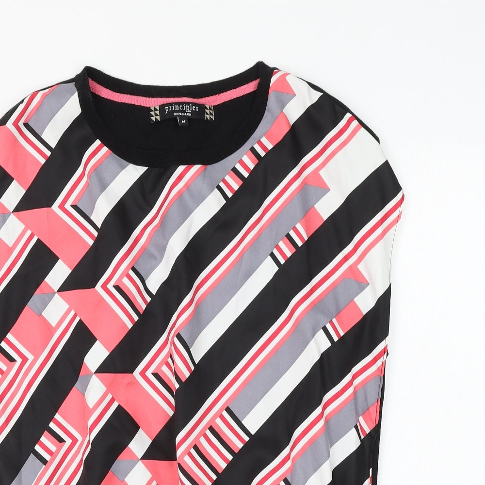 Principles Womens Multicoloured Geometric Polyester Basic Blouse Size 14 Round Neck