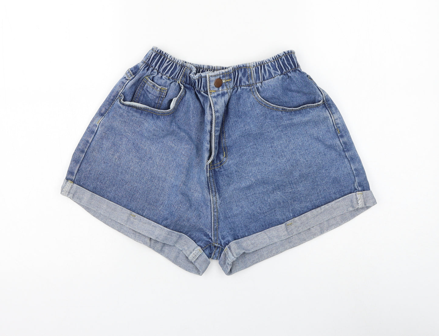 prew Womens Blue Cotton Mom Shorts Size M L3 in Regular Zip
