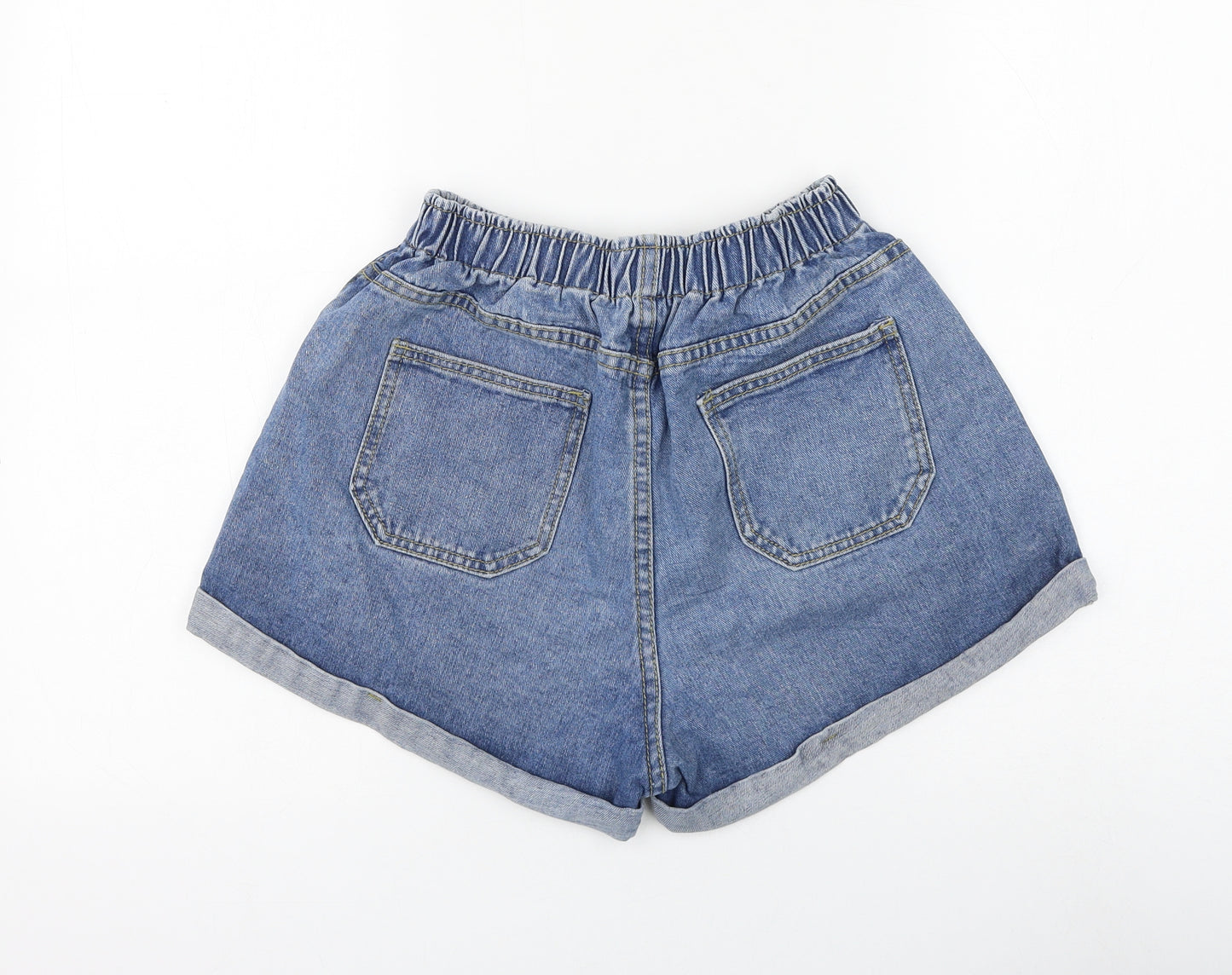 prew Womens Blue Cotton Mom Shorts Size M L3 in Regular Zip