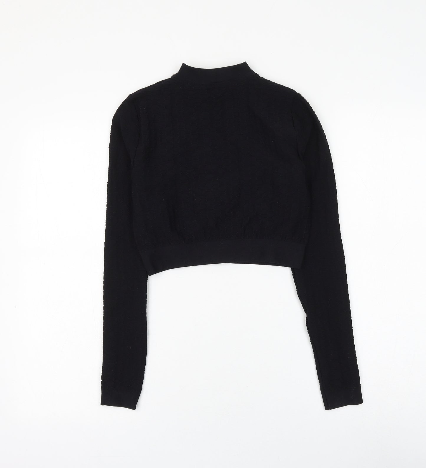 PRETTYLITTLETHING Womens Black Geometric Polyamide Full Zip Sweatshirt Size M Zip - Cropped