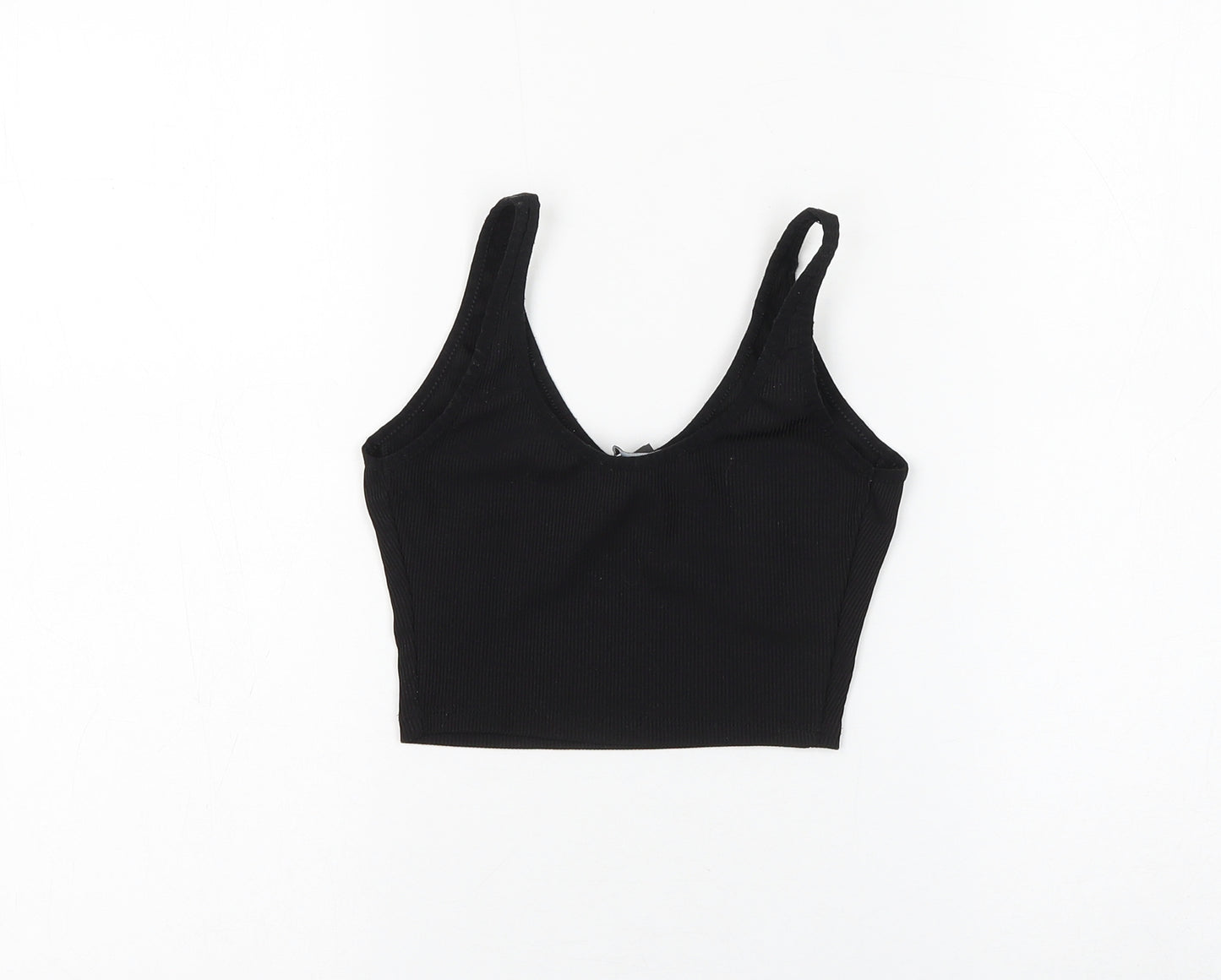 Primark Womens Black Polyester Cropped Tank Size 6 V-Neck