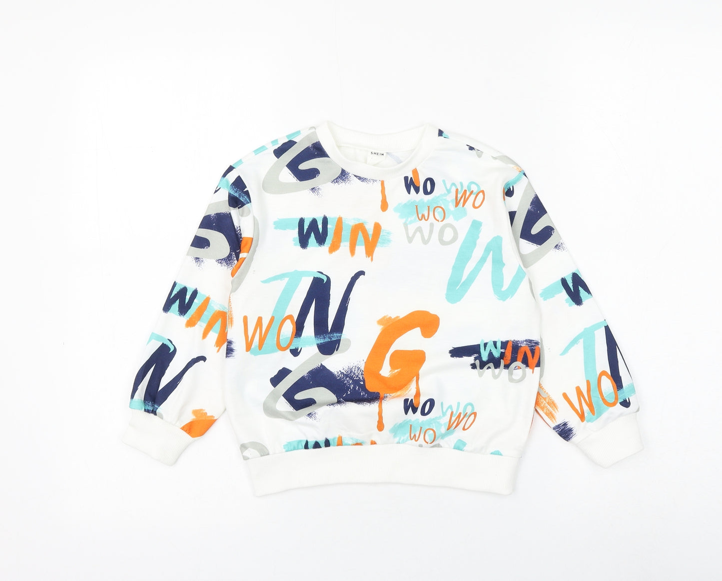 SheIn Boys White Geometric Polyester Pullover Sweatshirt Size 5-6 Years Pullover - Letters