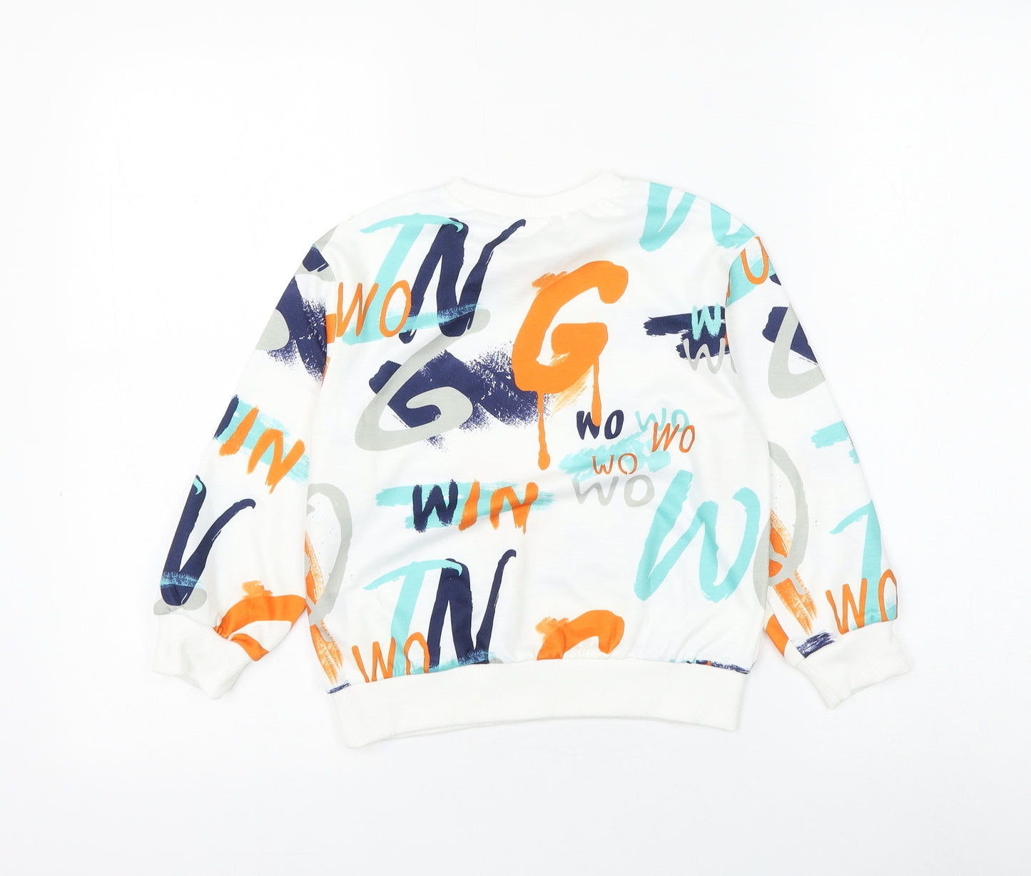 SheIn Boys White Geometric Polyester Pullover Sweatshirt Size 5-6 Years Pullover - Letters