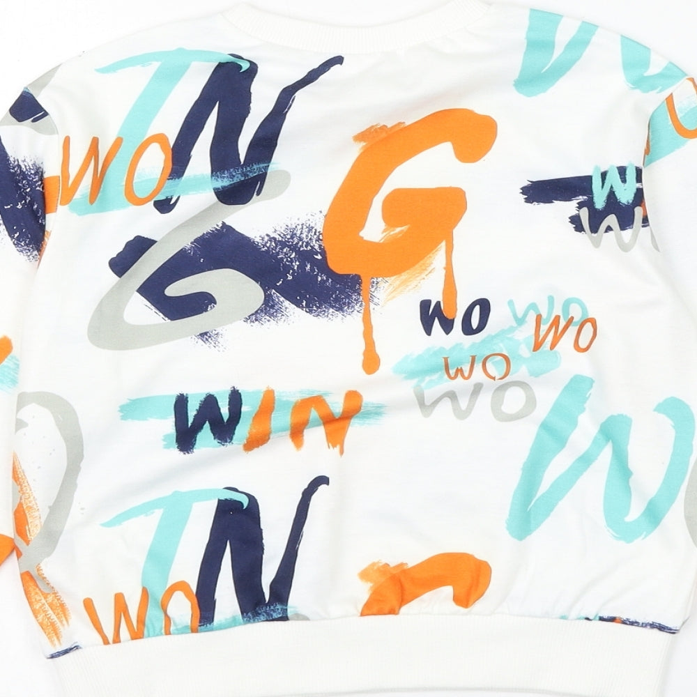 SheIn Boys White Geometric Polyester Pullover Sweatshirt Size 5-6 Years Pullover - Letters