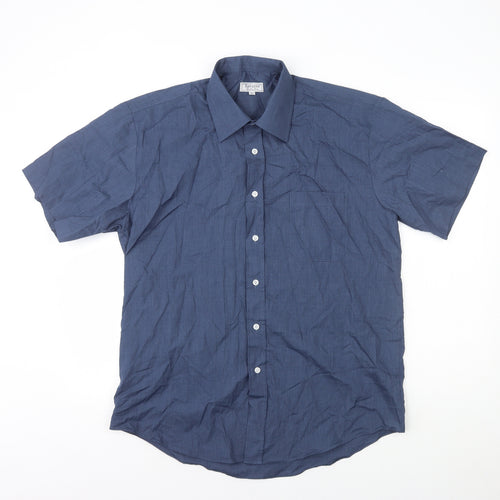 Savatini Mens Blue Polyester Dress Shirt Size XL Collared Button
