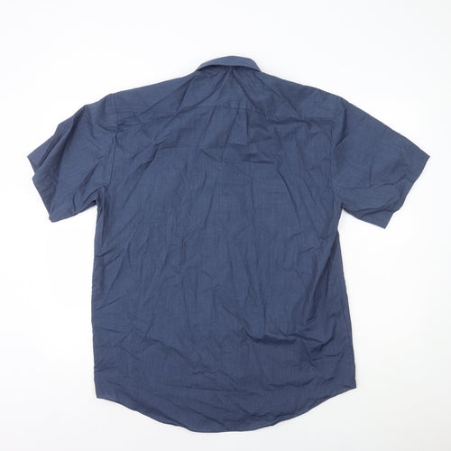 Savatini Mens Blue Polyester Dress Shirt Size XL Collared Button