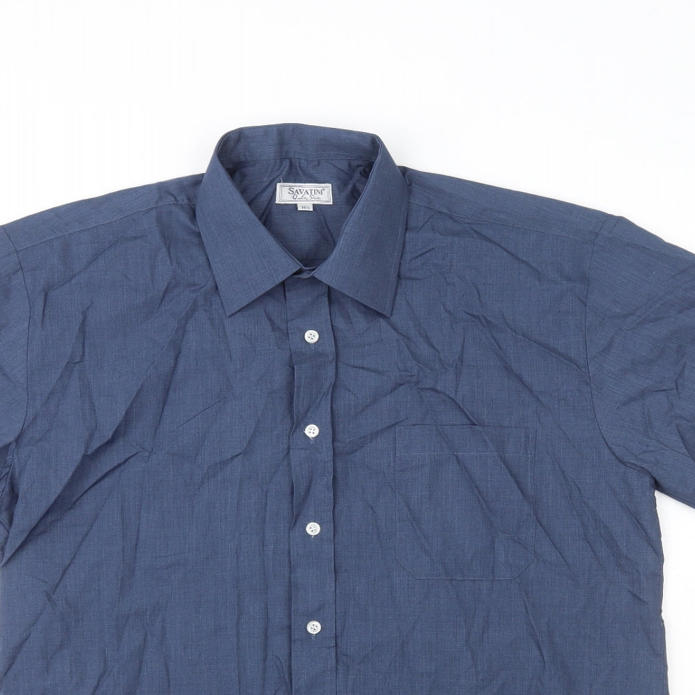 Savatini Mens Blue Polyester Dress Shirt Size XL Collared Button