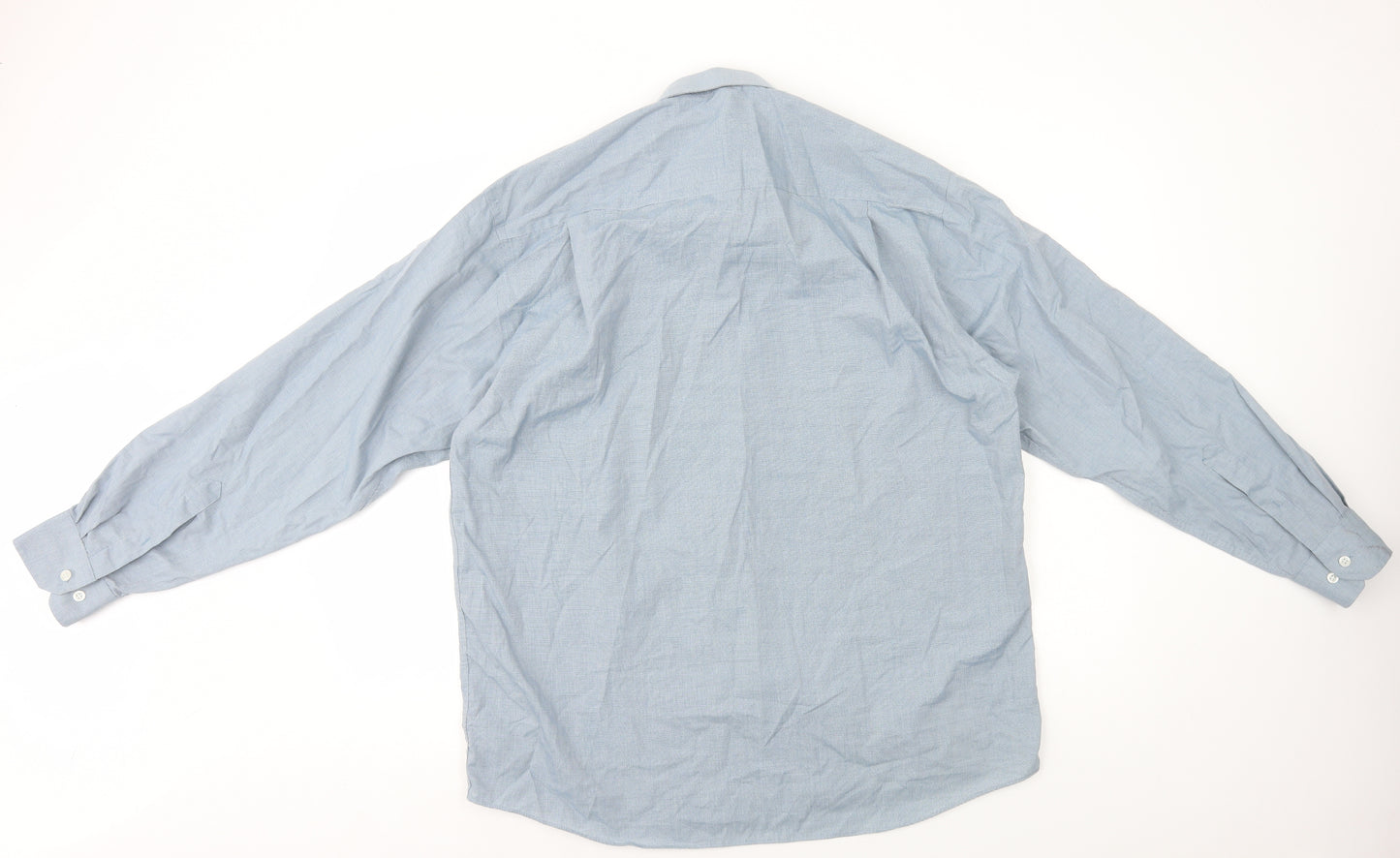 BHS Mens Blue Check Cotton Dress Shirt Size L Collared Button