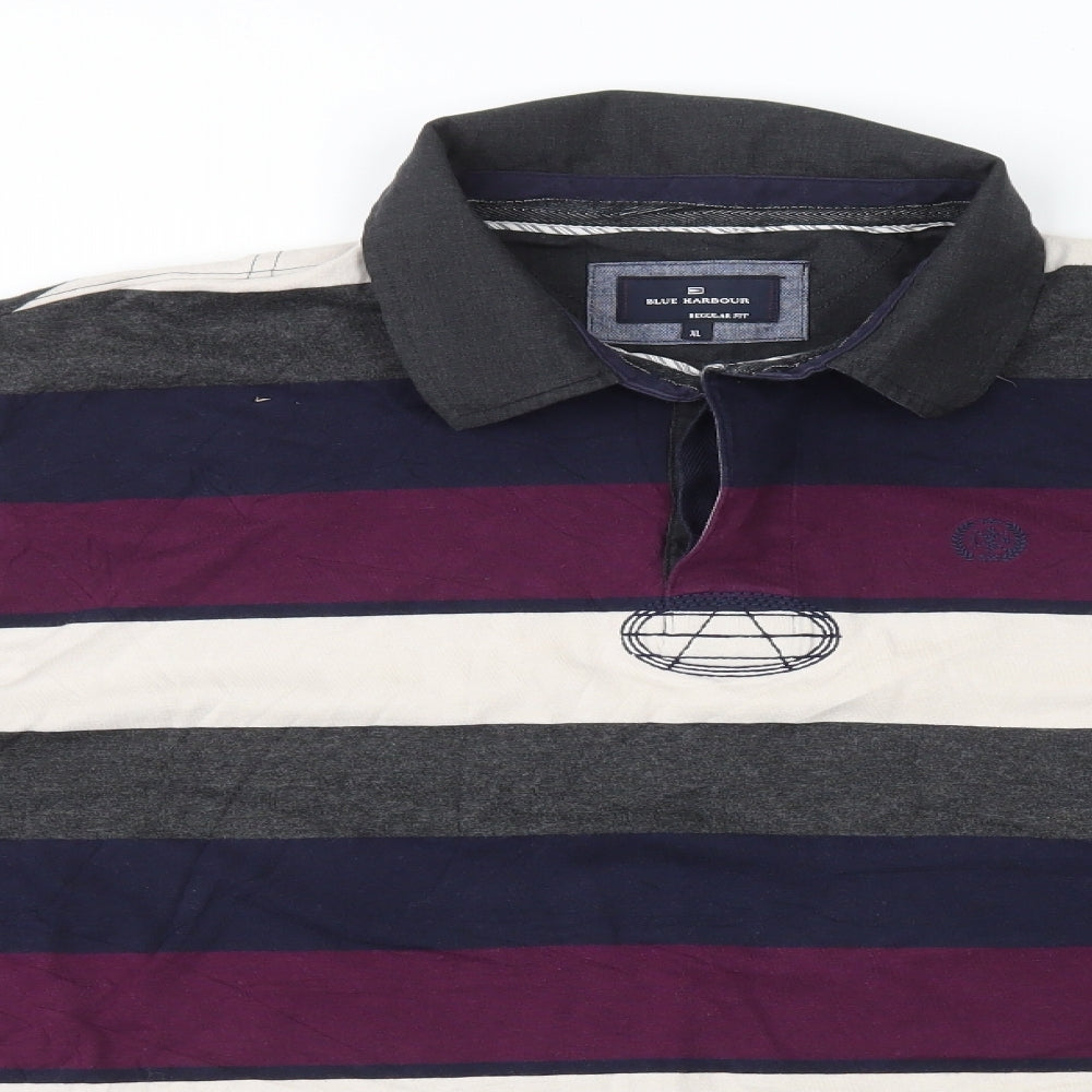 Blue Harbour Mens Multicoloured Striped Cotton Polo Size XL Collared Button