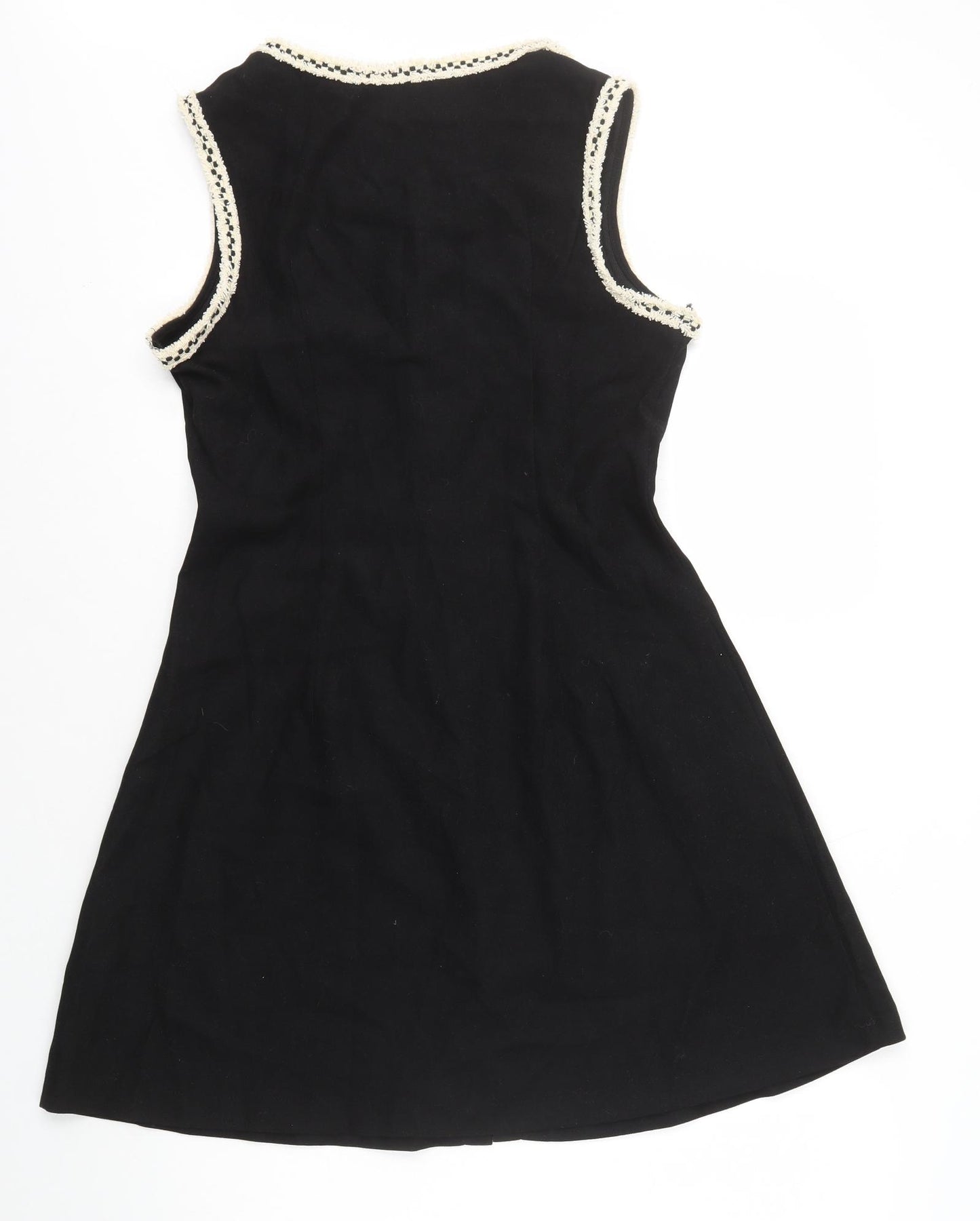 SheIn Womens Black Polyester A-Line Size M Scoop Neck Button - Tweed Detailss