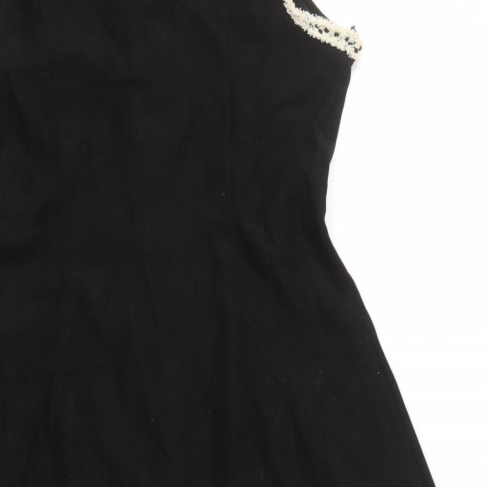 SheIn Womens Black Polyester A-Line Size M Scoop Neck Button - Tweed Detailss