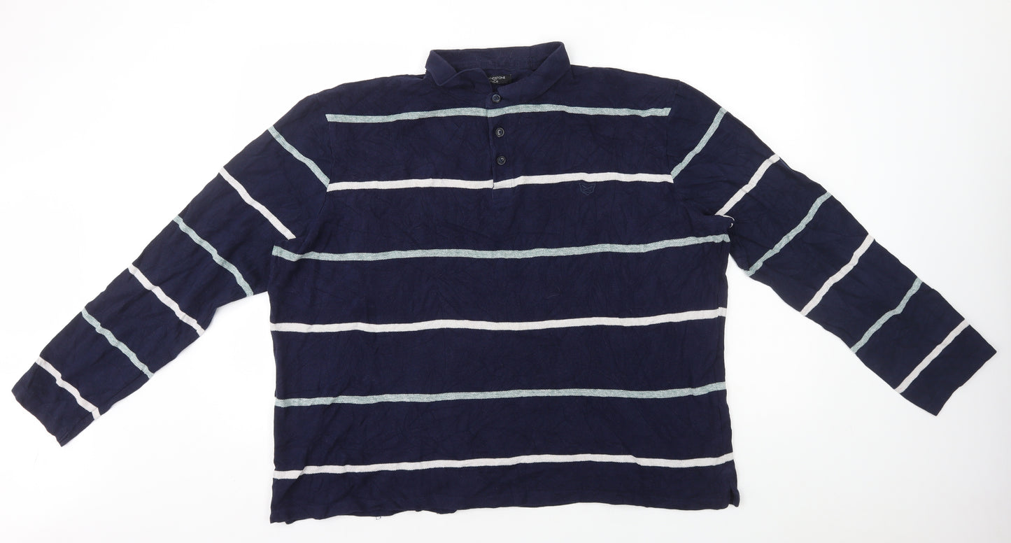 M&Co Mens Blue Striped Cotton Polo Size XL Collared Button