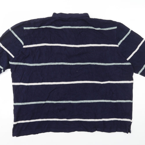 M&Co Mens Blue Striped Cotton Polo Size XL Collared Button