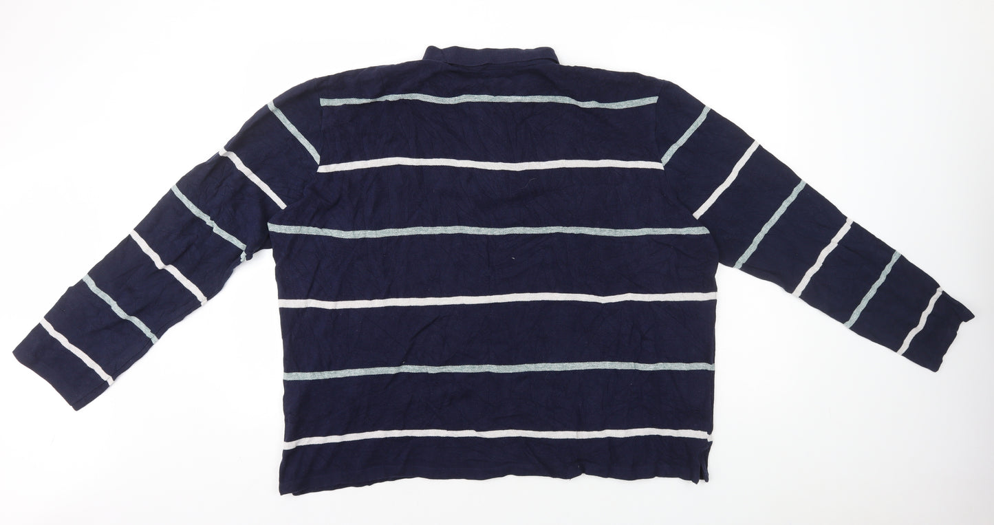 M&Co Mens Blue Striped Cotton Polo Size XL Collared Button