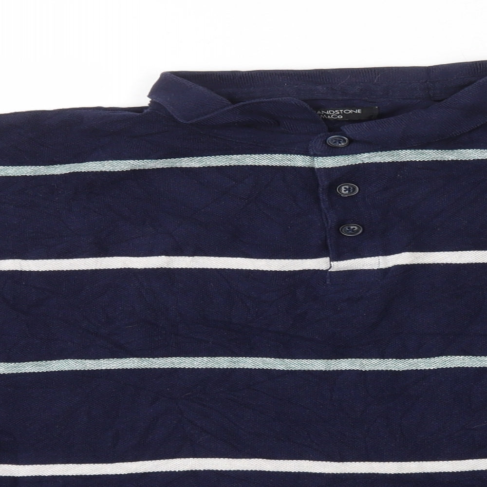 M&Co Mens Blue Striped Cotton Polo Size XL Collared Button